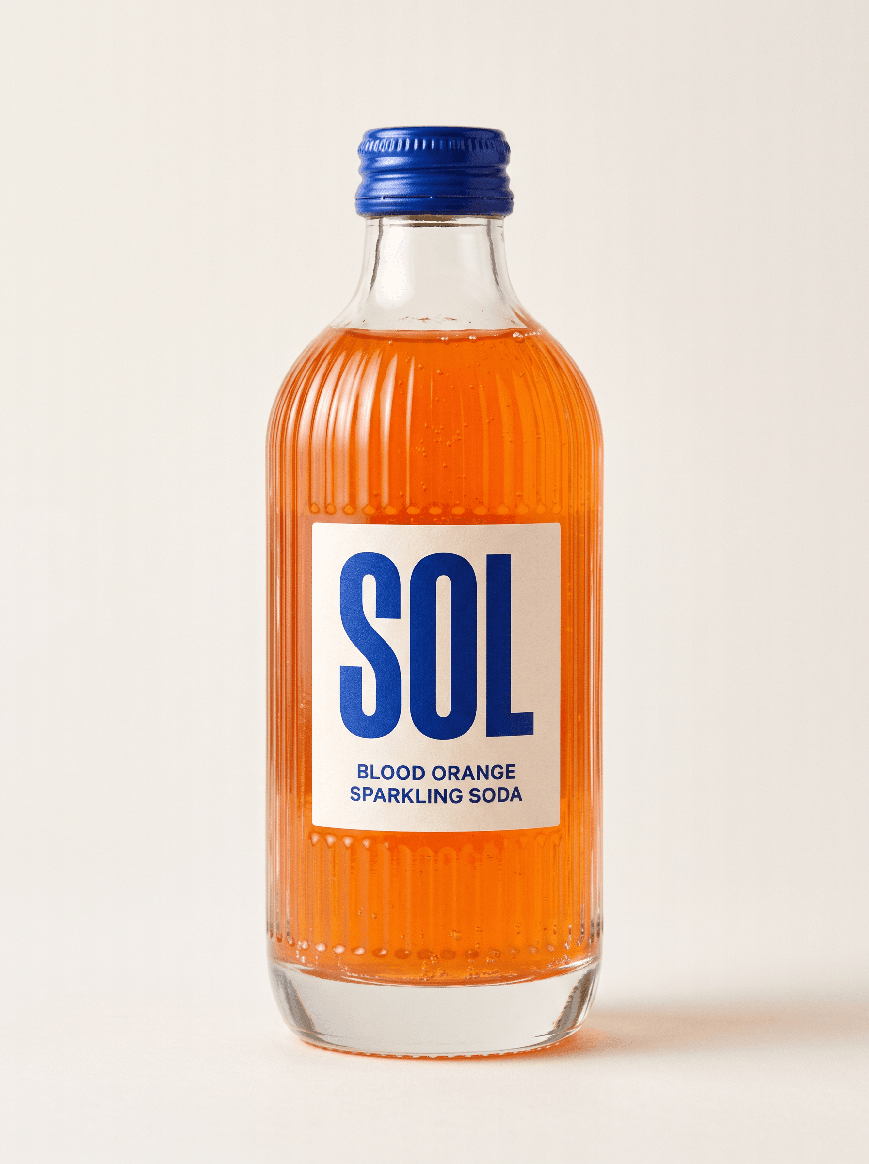 AI-generated SOL blood orange soda product concept on a clean background