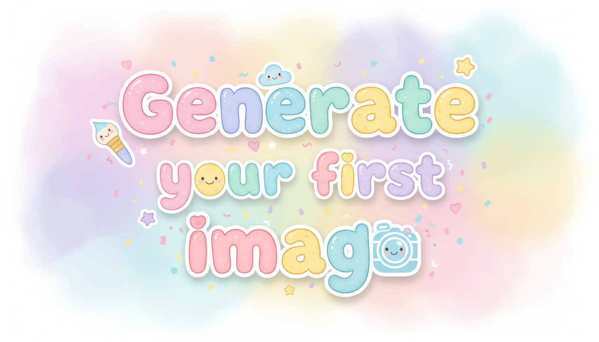 Show me a cute, colorful text for `Generate your first image`.