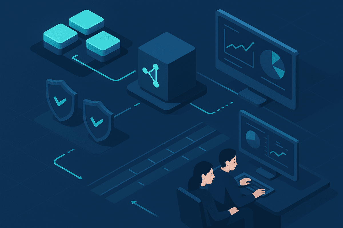 An isometric systems map showing infrastructure-oriented agent stack: replaceable modules
