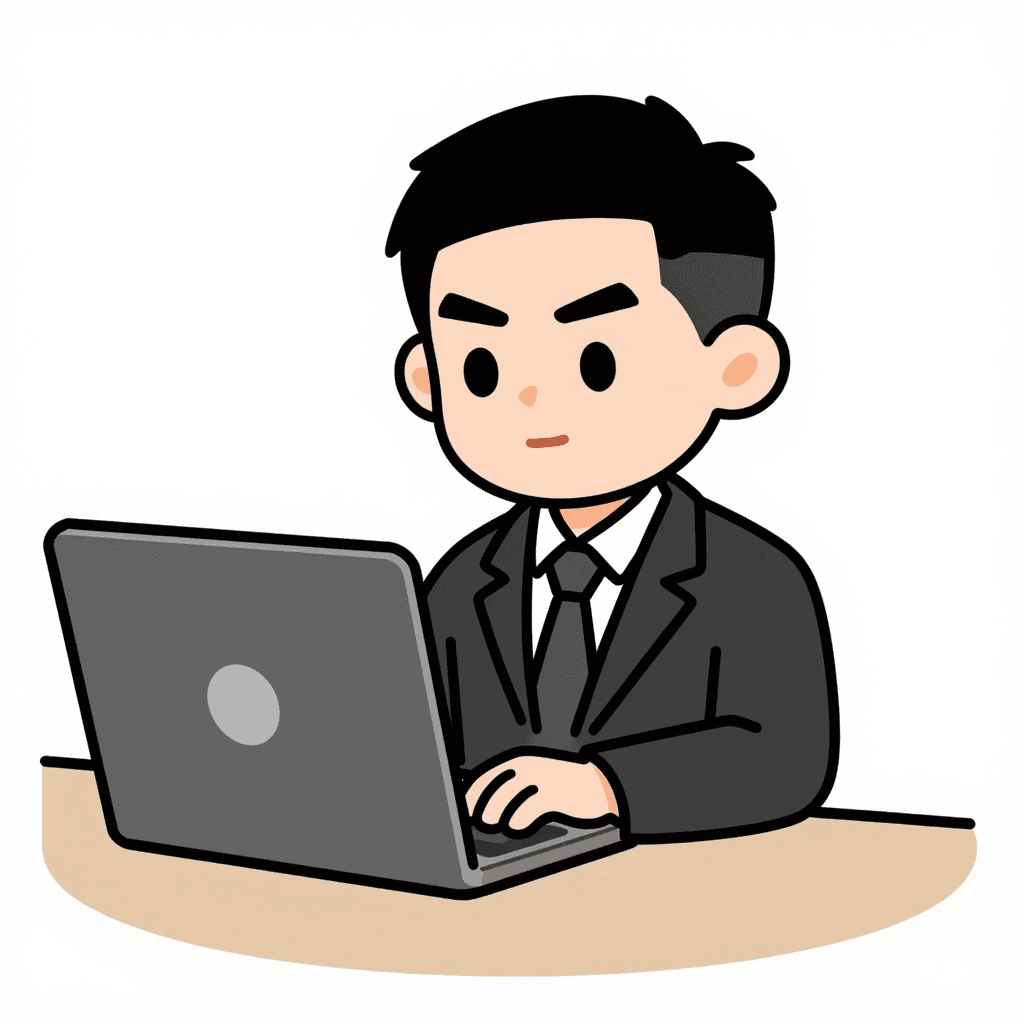 Cartoon illustration of Chinese creator at desk, no text, no logo, 16:9