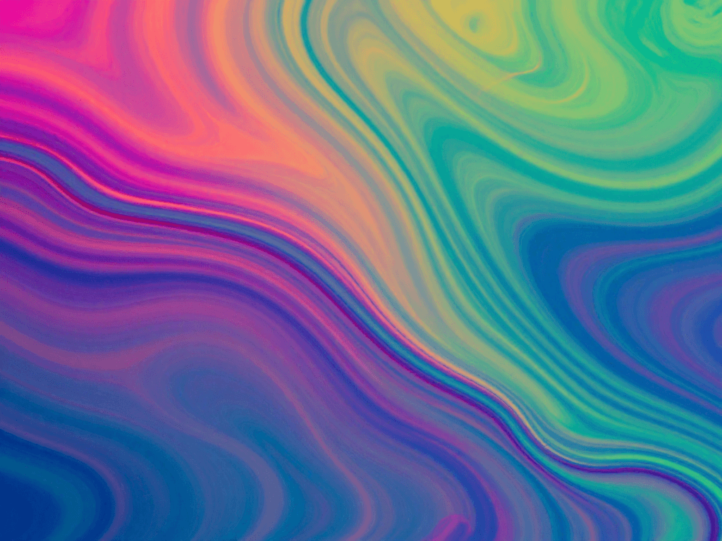 Abstract fluid art with vibrant gradients, flowing liquid metal, iridescent colors, macro photograph
