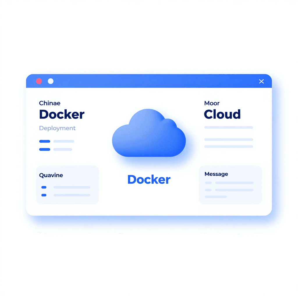 Chinese developers comparing deployment options: docker, cloud, mobile, messaging apps around one da