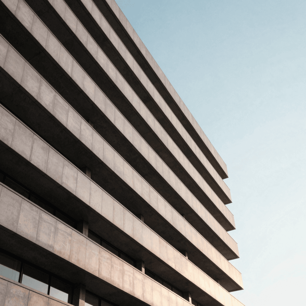 Contemporary Chinese urban architecture exterior, clean lines and perspective, golden hour, no text,