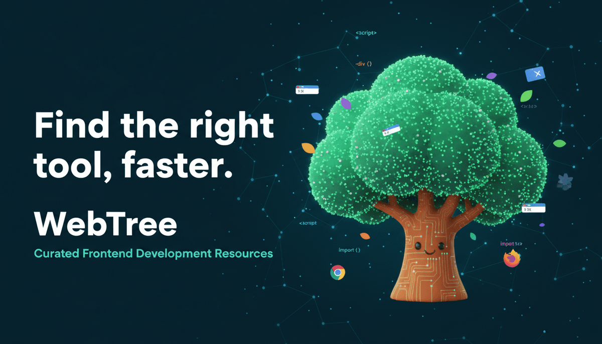 Open Graph social media banner 16:9 for 'WebTree' — a curated frontend development resources directo