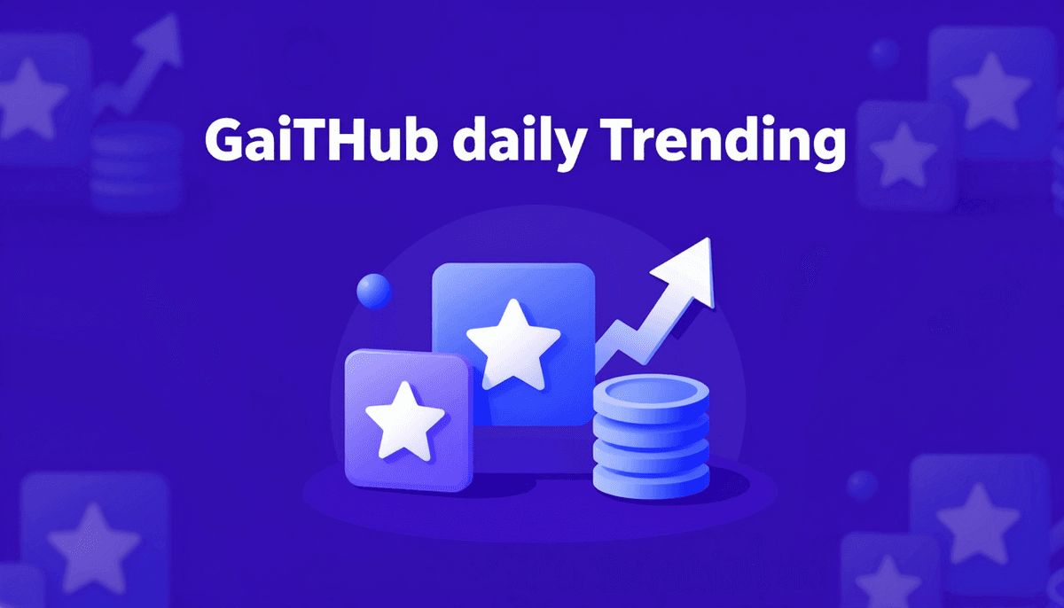 GitHub daily trending headline cover illustration, center composition with repository cards