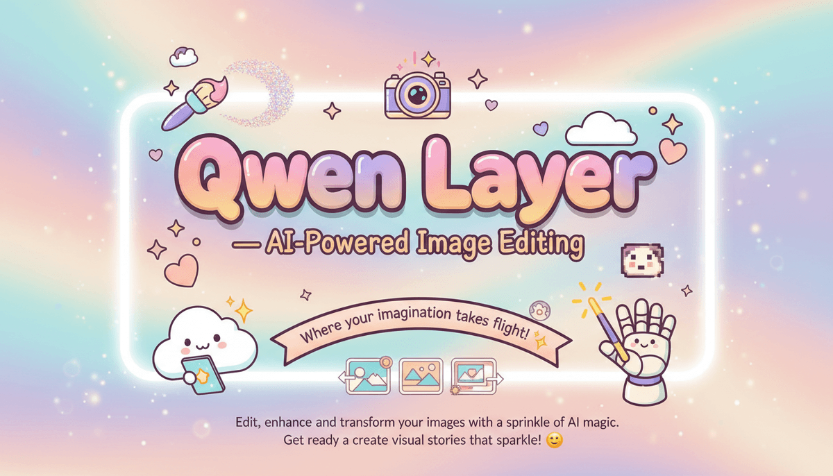 Show me a cute, colorful, warm friendly text for `Qwen Layer — AI-Powered Image Editing`.