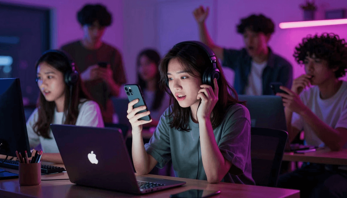 Late-night indie maker growth scene with laptop and phone