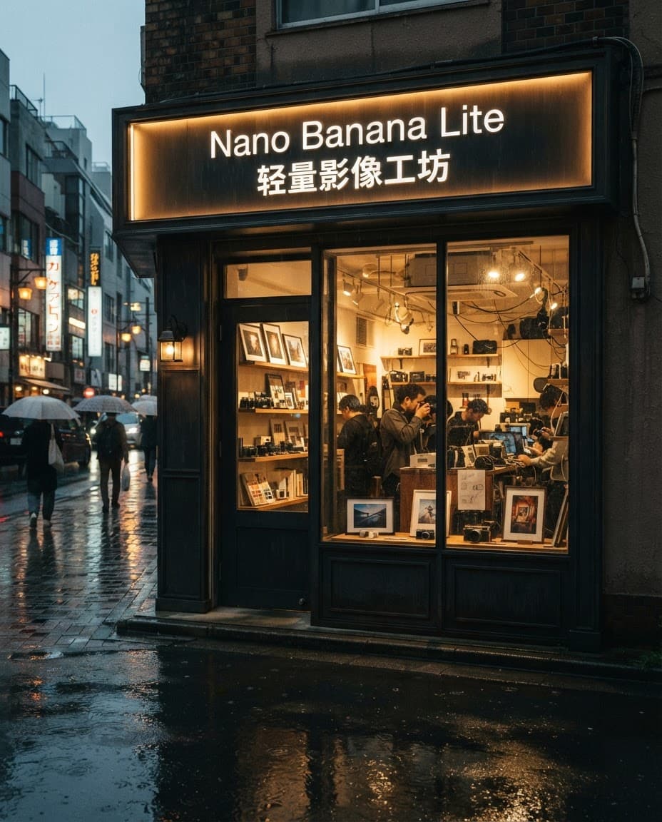 Nano Banana 2 Lite 生成的店面與中英雙語短招牌