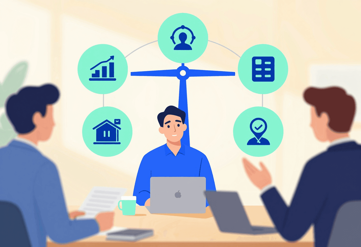 Decision-making scene for CTO choosing model deployment routes, balance scale with cost, latency and
