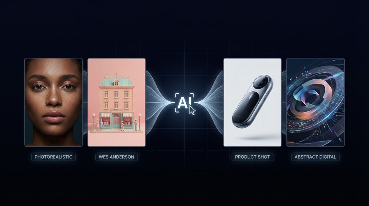 A stunning 16:9 wide editorial hero image for a blog article about "AI Image Model Comparison"