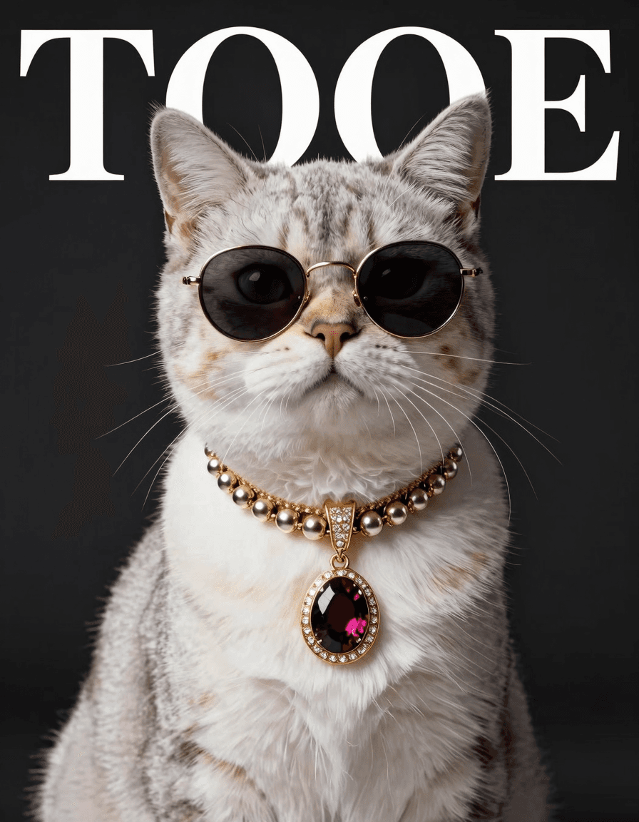 Luxury fashion editorial portrait of a cat