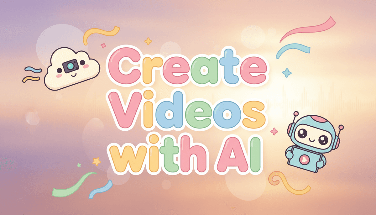 Show me a cute, colorful, warm friendly text for `Create Videos with AI`.