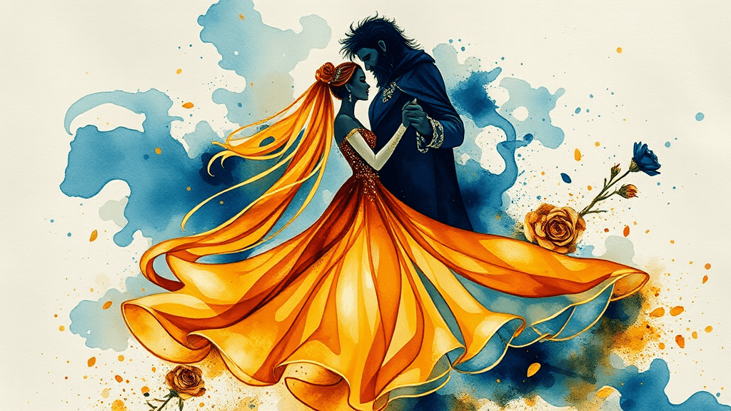Fairy tale ballroom dance ink art