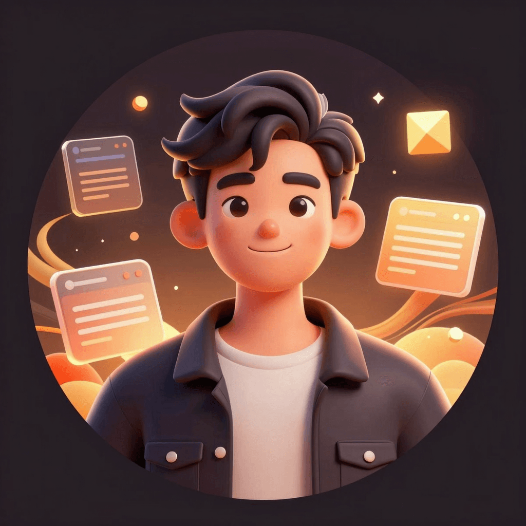 Artistic semi-realistic illustration of a young male creative entrepreneur, modern trendy appearance