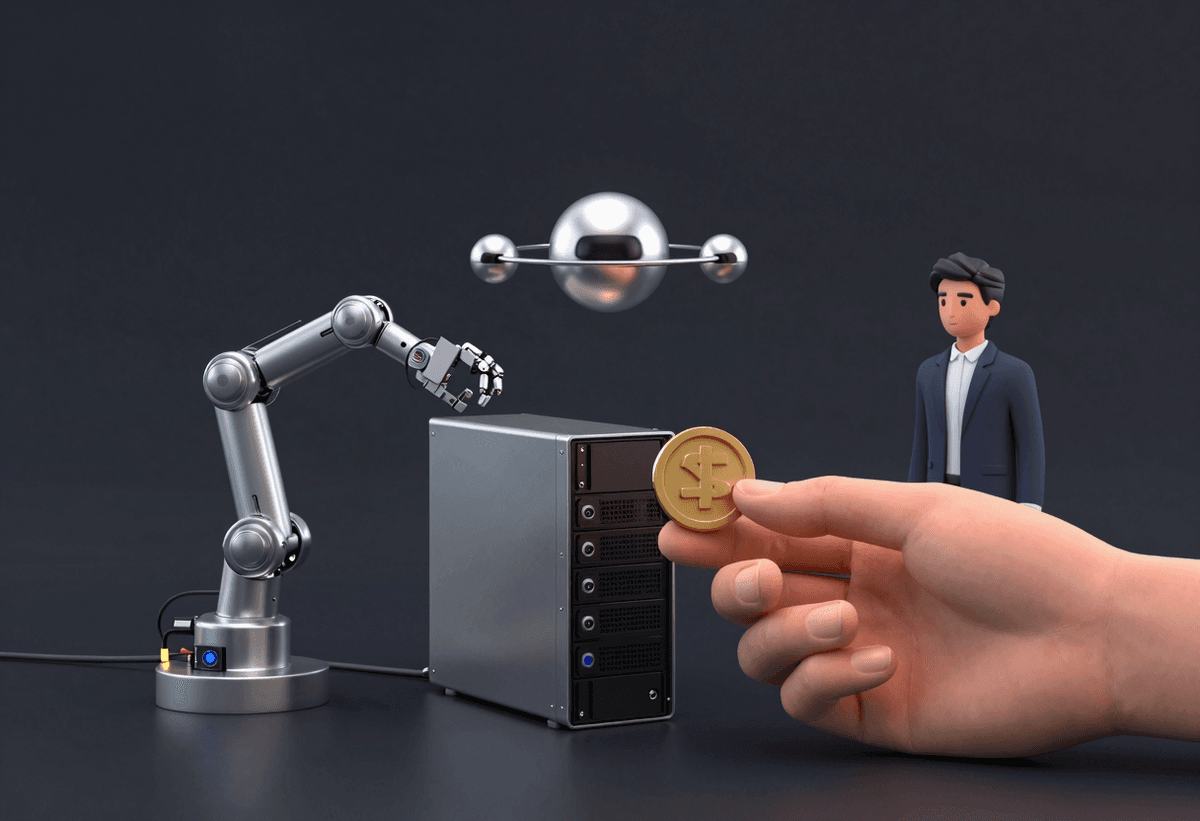 Strategic closing scene in minimalist engineering art style: three East Asian collaborators represen