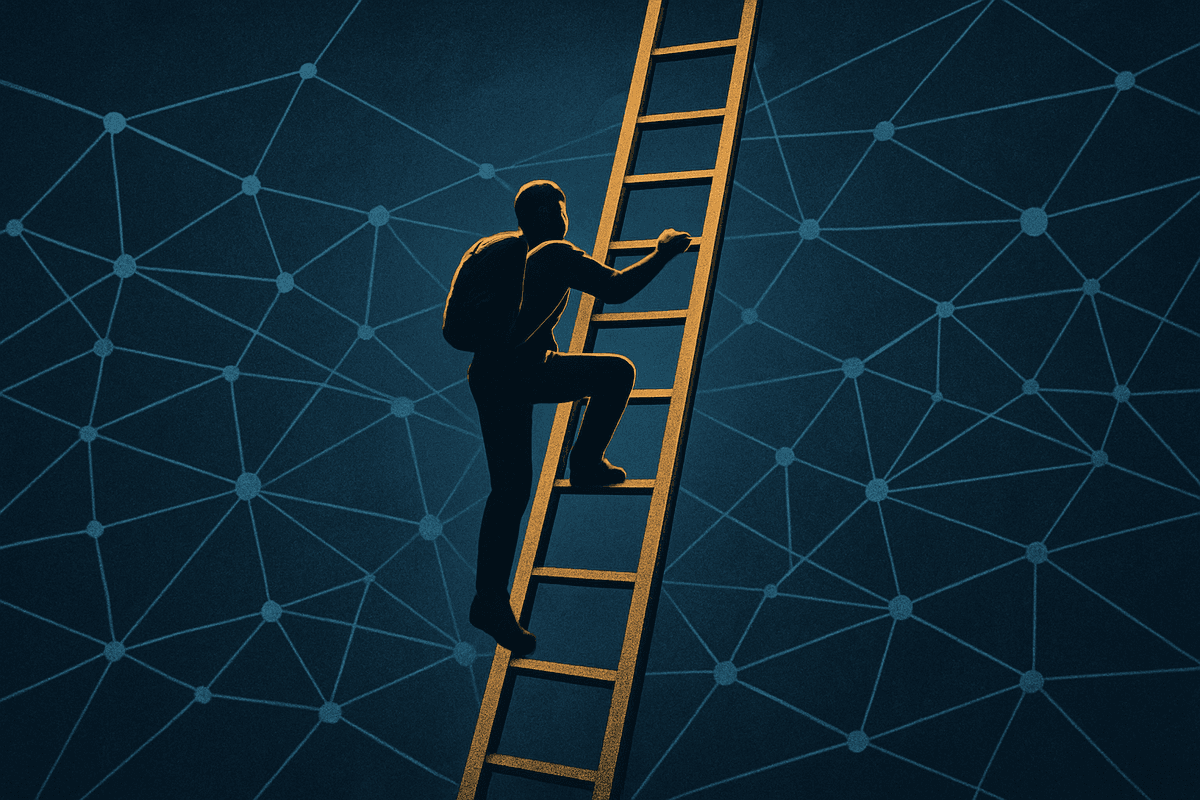 A strong ending metaphor: a climber moving from low rung execution to high rung system ownership on 