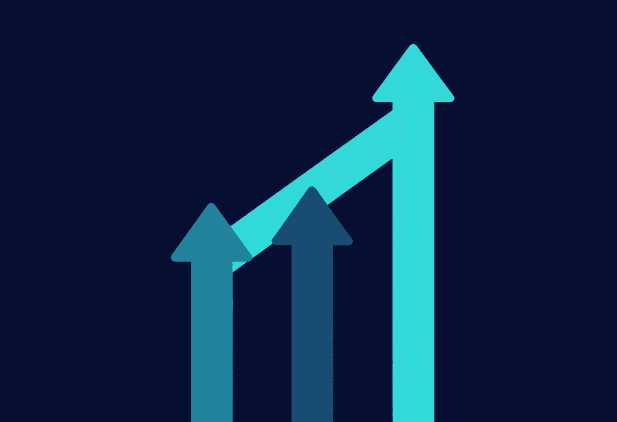 Minimalist geometric infographic scene of three upward trend streams merging into one robust pipelin