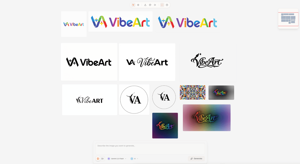 VibeArt Canvas showing multiple AI model outputs arranged for comparison