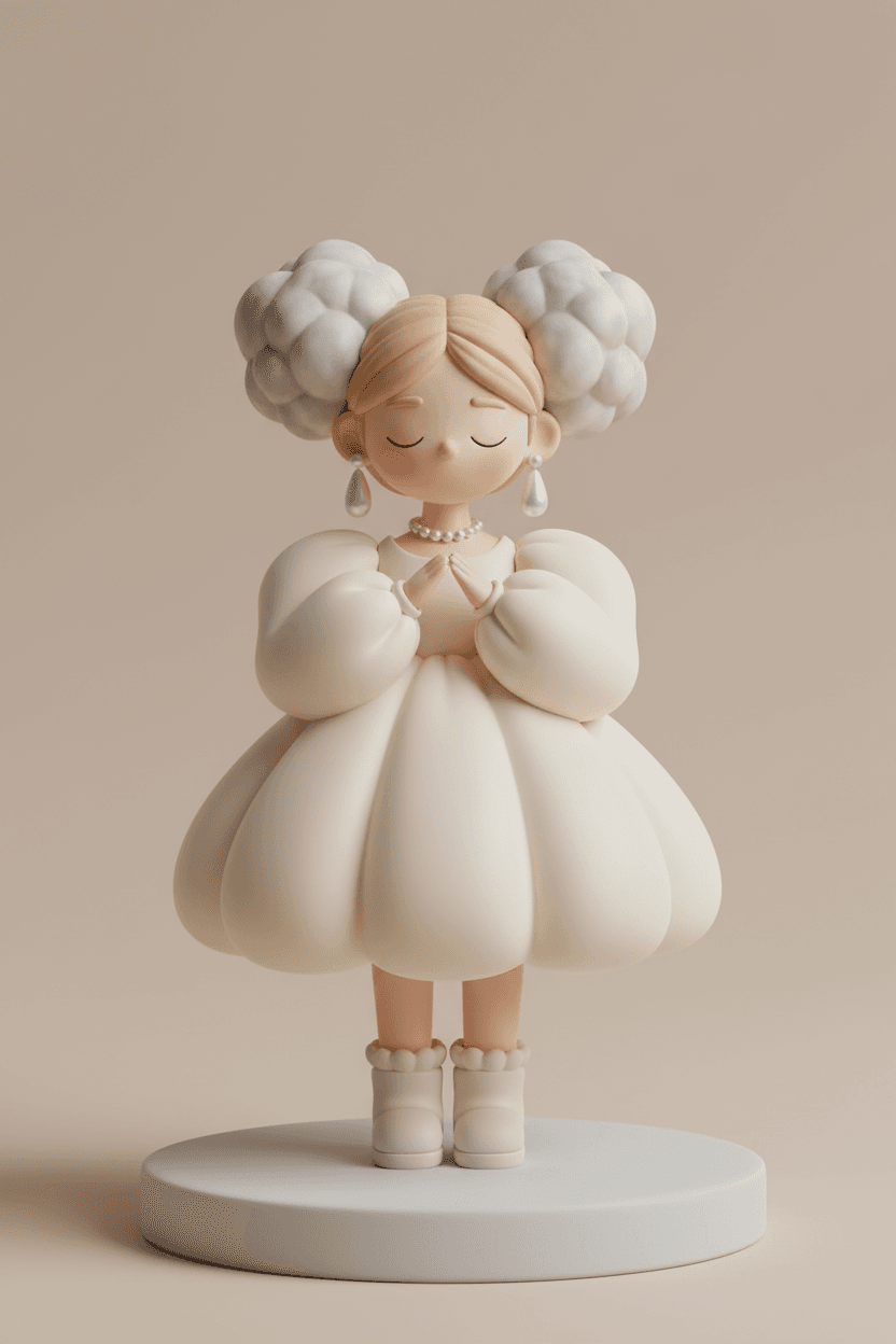 One 3D stylized girl figurine standing centrally on one circular pedestal. The character features a