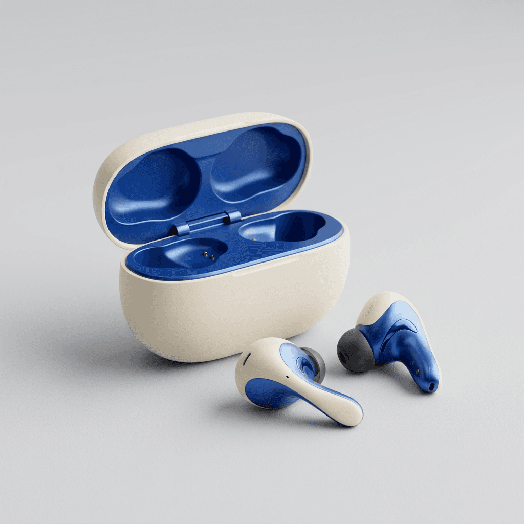 Original white and blue NOVA wireless earbuds product photo
