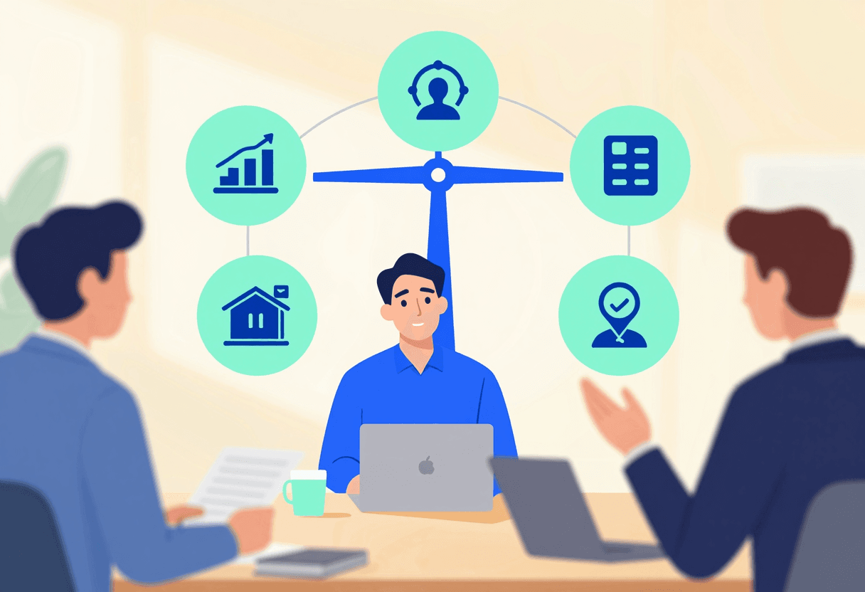 Decision-making scene for CTO choosing model deployment routes, balance scale with cost, latency and