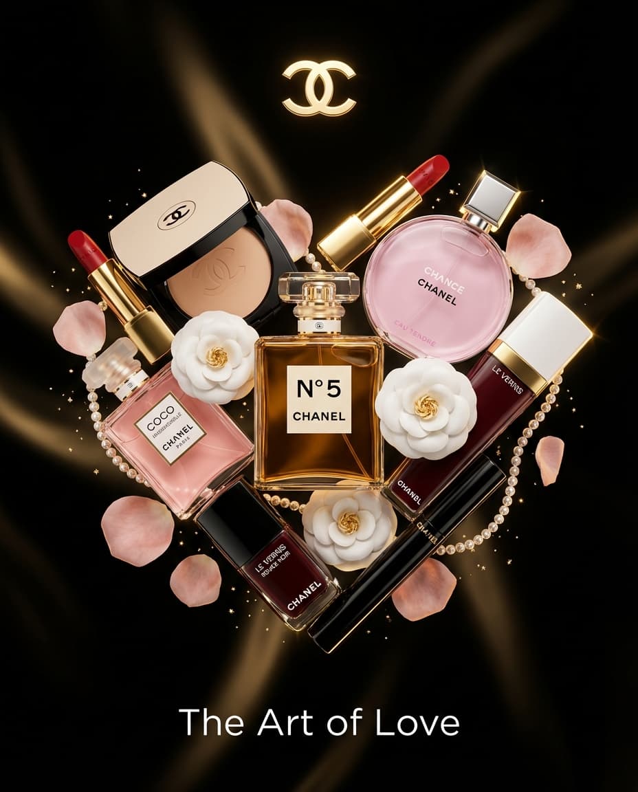 Create a professional Valentine's Day advertisement for Chanel in 4:5 aspect ratio