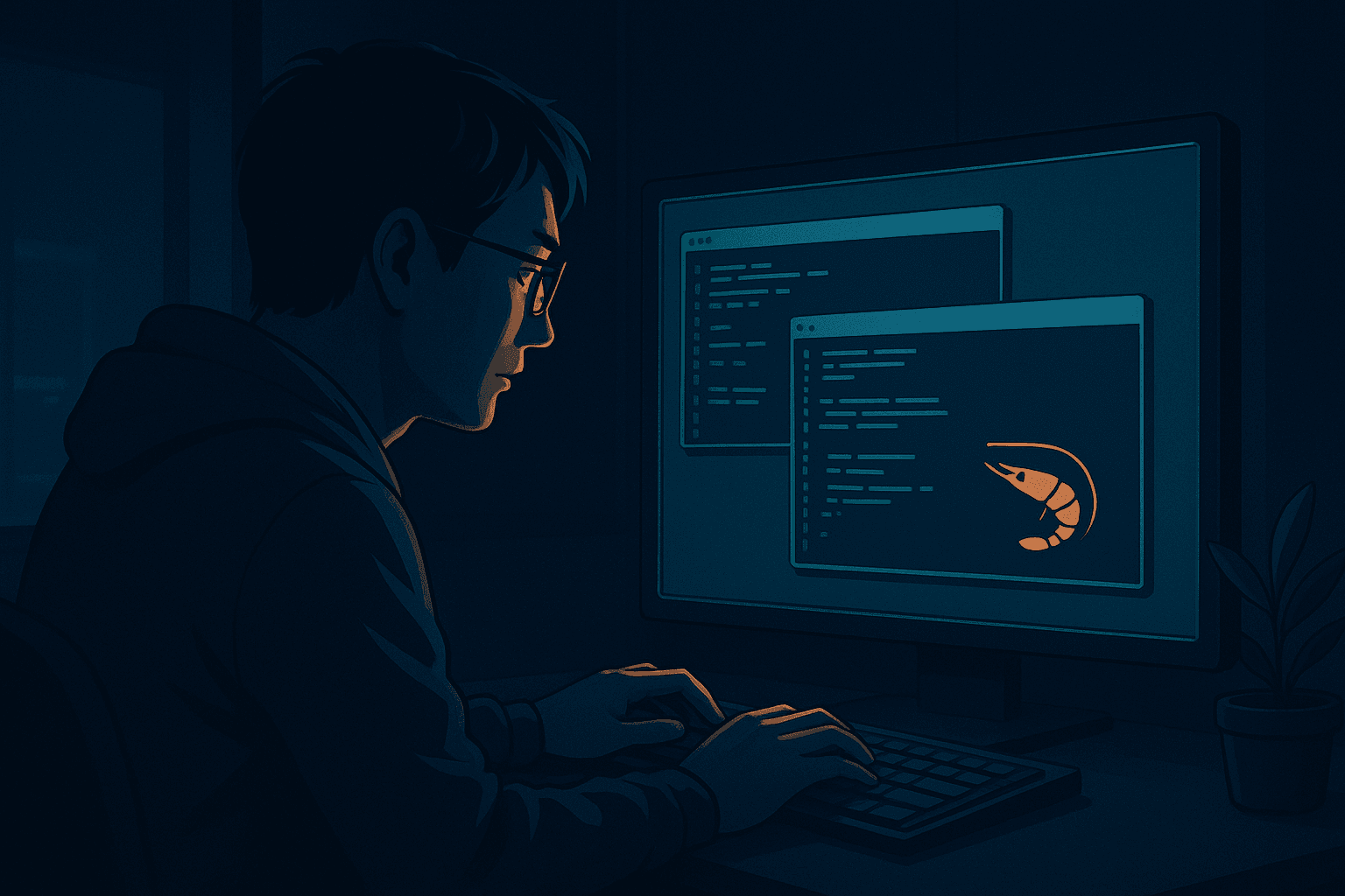 A technical editorial illustration of a lightweight AI agent deployment on a VPS terminal